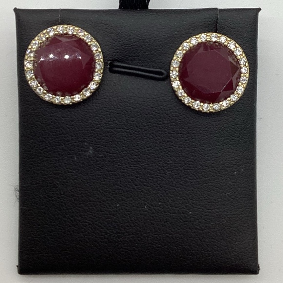 Source Unknown Jewelry - 210. Maroon, Gold & Diamond-Studded Earrings – EUC